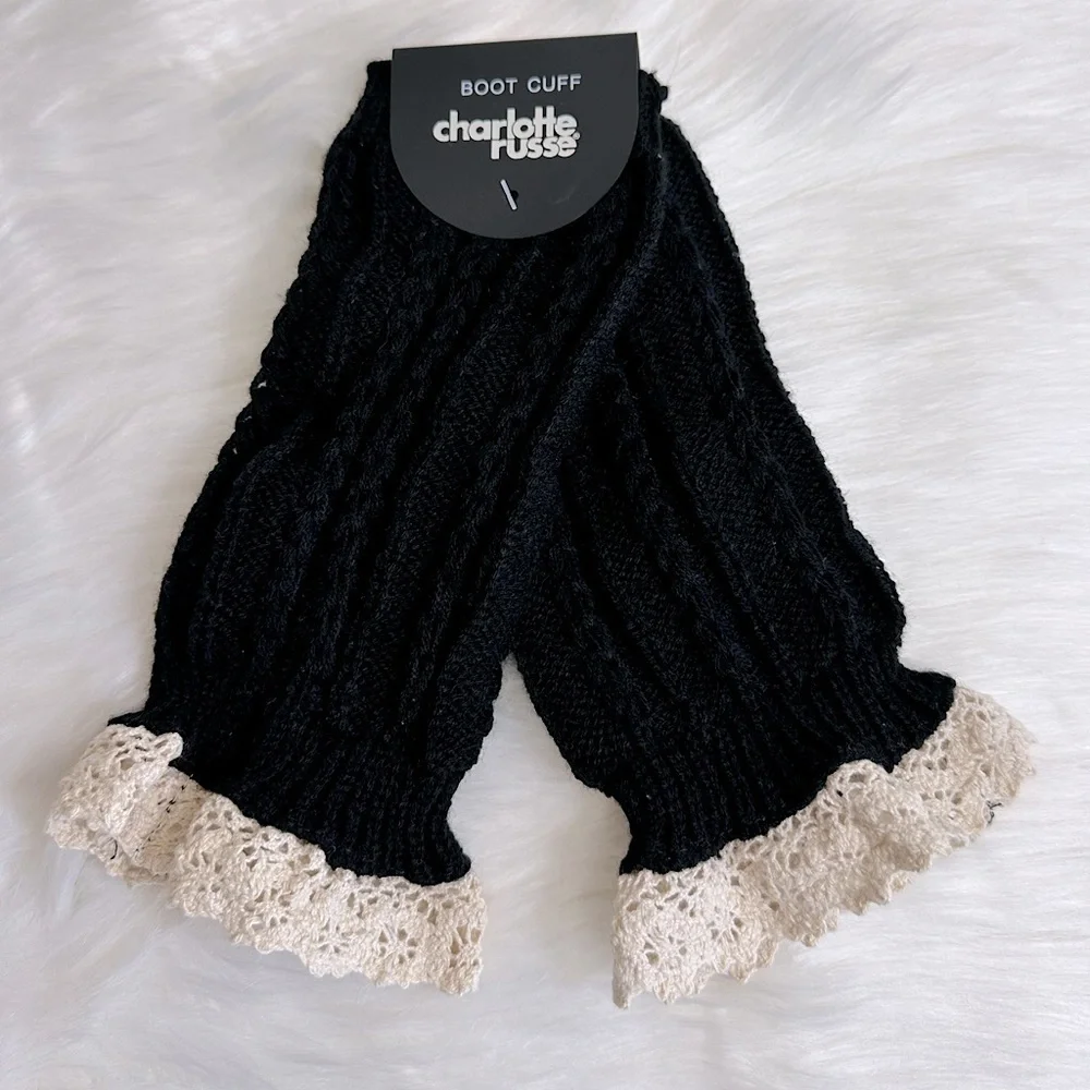 NWT Charlotte Russe Crochet Knit Boot Cuffs Toppers Black with Ivory OS